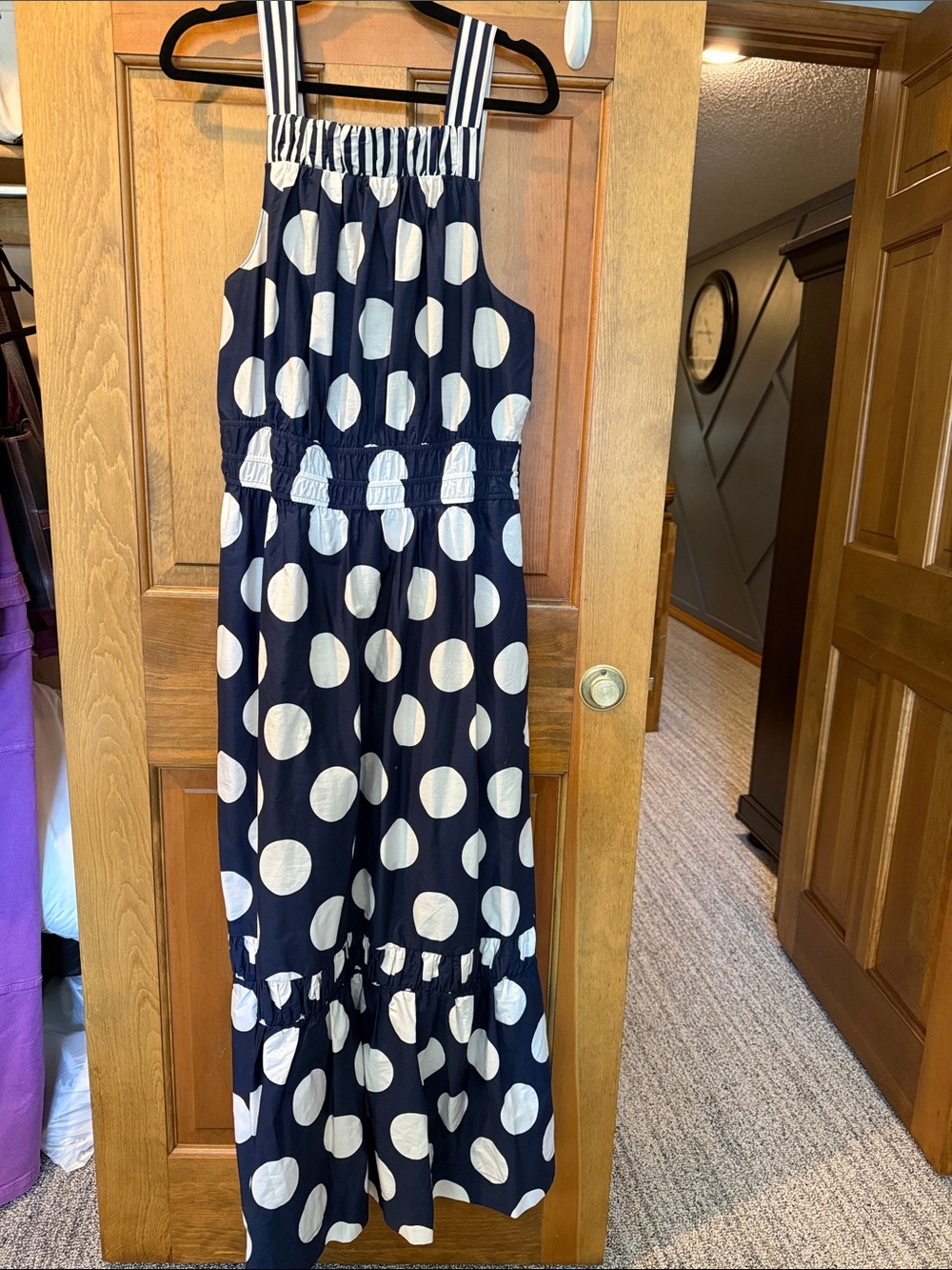 Women@s Anthropologie Navy and White Polka Dot Dress with Adjustable Straps